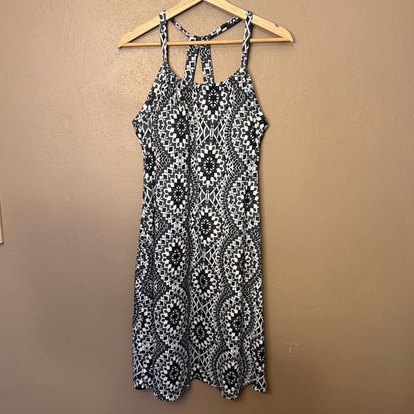 prAna Cali Dress Black & White Kaleidoscope Geometric Print Size XL Racerback - Picture 2 of 16